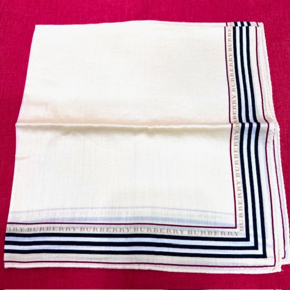 New Burberry London Bandana/handkerchief cotton  20" Ivery black red striped(6)